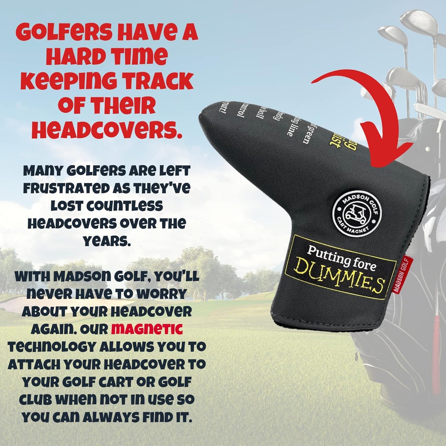 Funny Golf Fore Dummies Checklist Headcovers for Blade Putters Headcover, Great Golfer Golf Gifts for Dad, Men, and Women