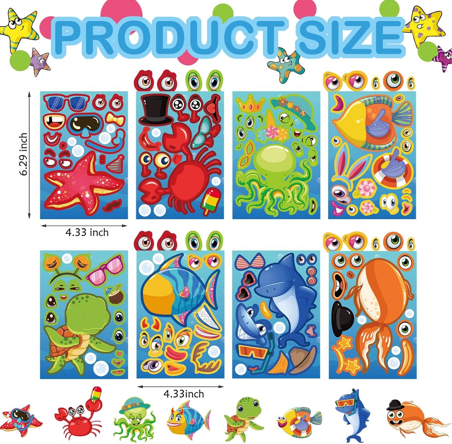 32 Sheets Make Your Own Ocean Animals Stickers for Kids Classroom DIY Art Craft Teacher Rewards Summer Party Favor Sticker for Birthday Gift Children Room Ocean Decorated