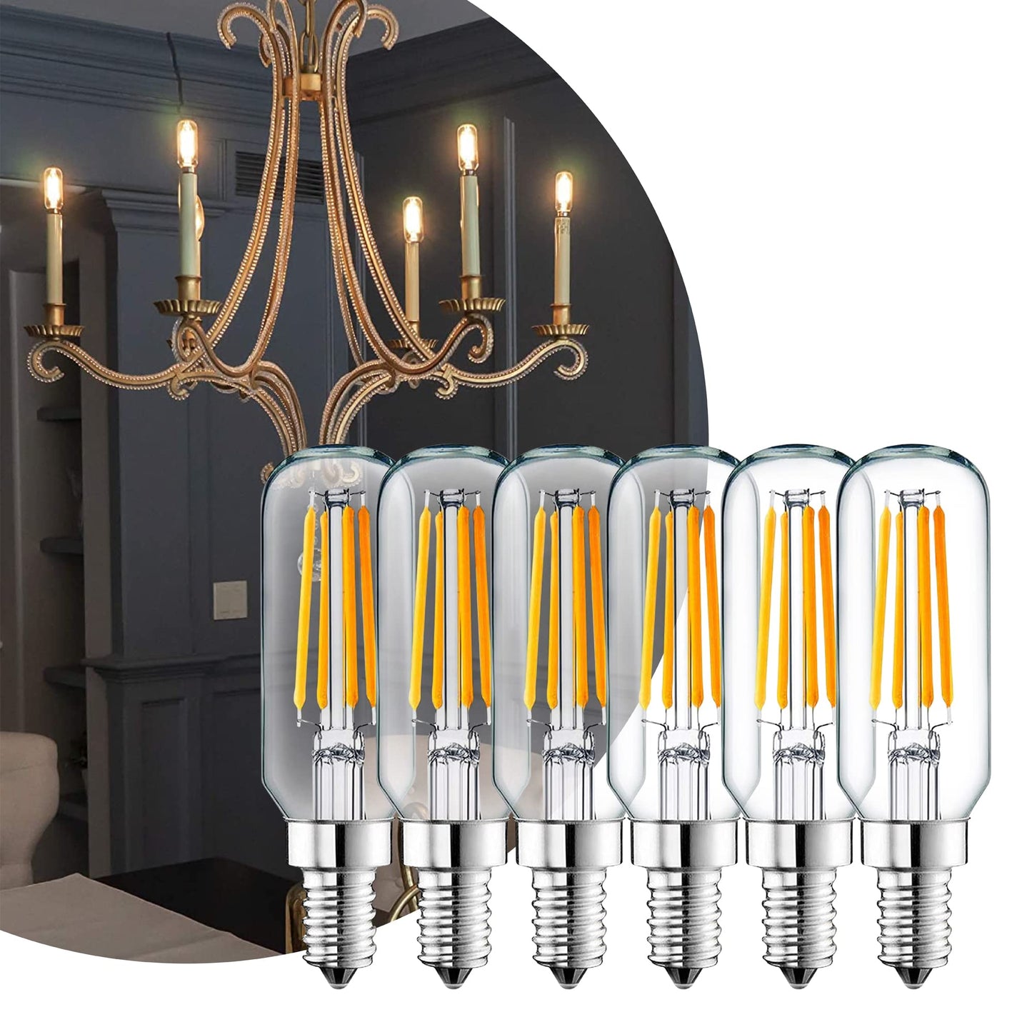 Hudson Bulb Co. 4W Led Candelabra Bulbs - 3000K Dimmable T6/U, 6 Pack, E12 Small Base, Warm White, Ul Listed
