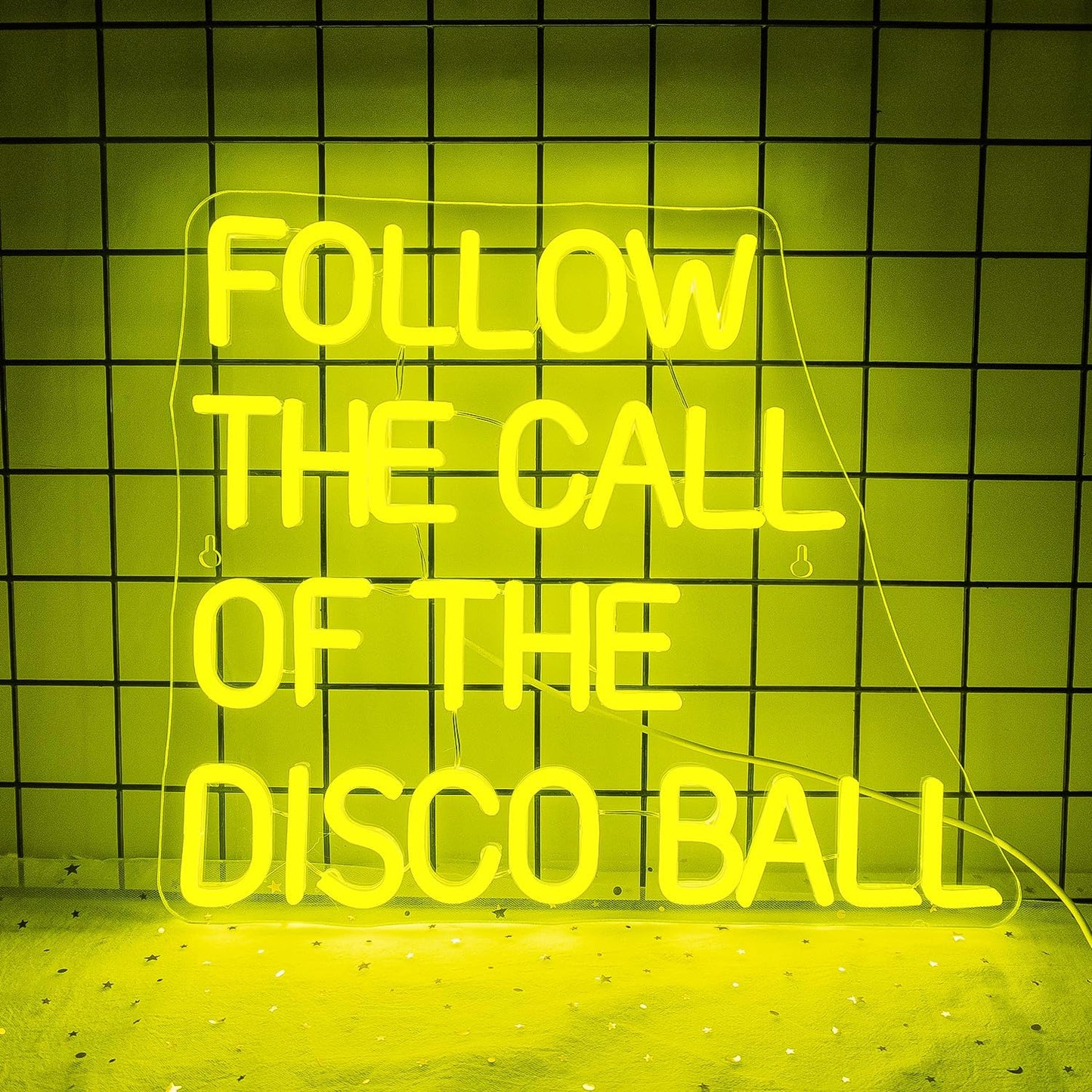 NOSUN Follow The Call of The Disco Ball Neon Sign,Neon Signs for Wall Decor Yellow Neon Sign,Dimmable Disco Neon Lights for Disco Party Decor Neon Signs Letter Led Lights for Dancing Club Wall Decor