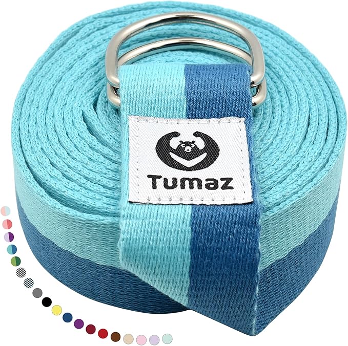 Tumaz Yoga Strap/Stretch Bands [15+ Colors, 6/8/10 Feet Options] with Extra Safe Adjustable D-Ring Buckle, Durable and Com...