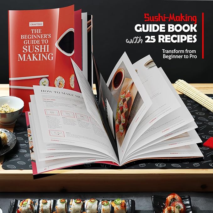 All-Inclusive 𝗣𝗥𝗘𝗠𝗜𝗨𝗠 Sushi Making Kit for Beginners & Professionals - Sushi Maker with Rice Cooker, Reusable Chopsticks, Bazooka, Sushi Roller, Book - Sushi Kit for Family BPA-Free