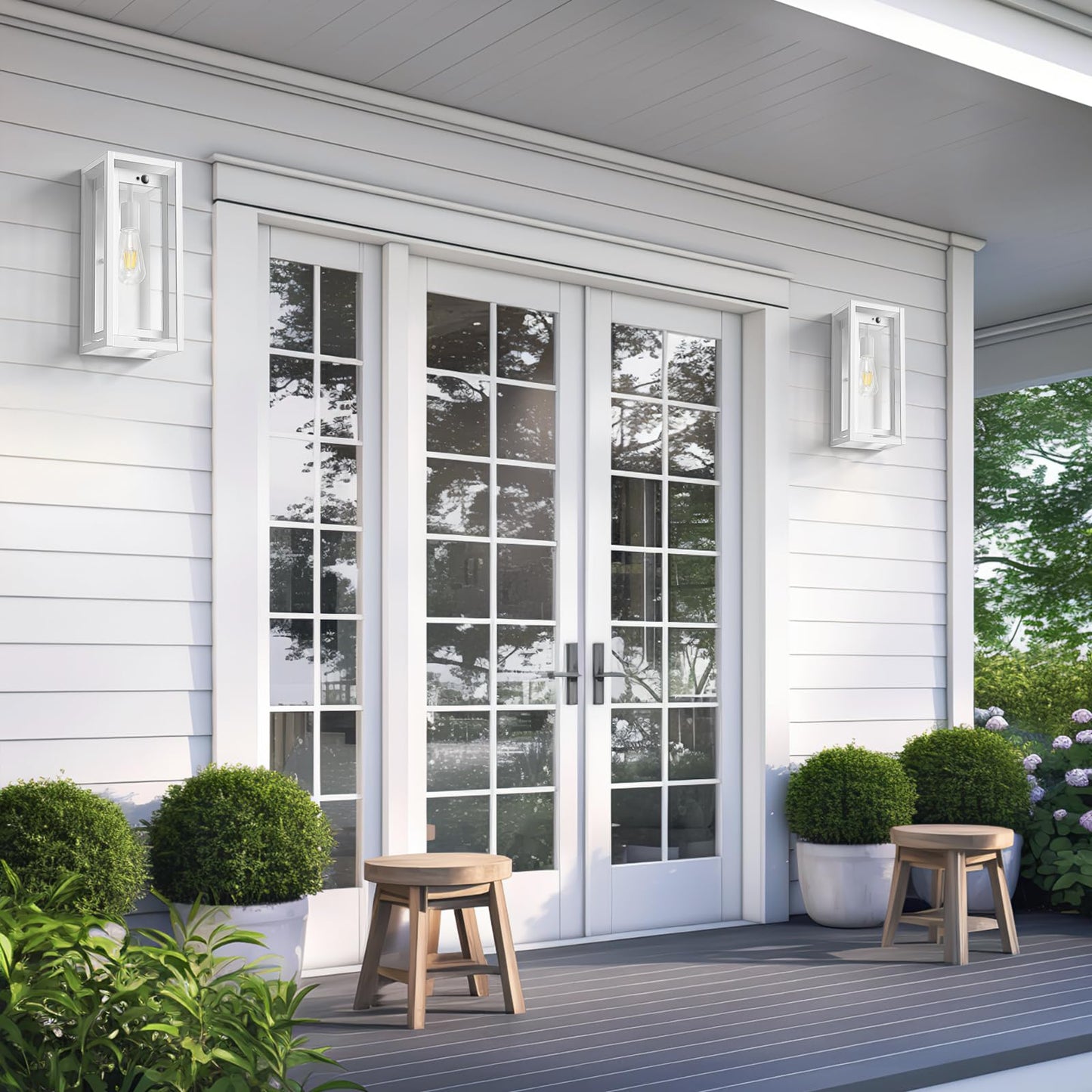 Slypadan 15 Motion Sensor Outdoor Lights  2 Pack Large White Outdoor Light Fixture  3 Lighting Modes Waterproof Anti-Rust Wall Sconces  Exterior Lighting Fixtures For Front Door  Porch  Garage