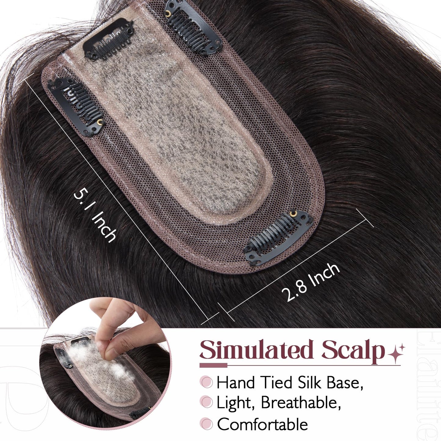 Elailite Hair Toppers for Women Real Human Hair Topper Thinning Thin 5.1x2.8 Silk Base Clip in Remy Hairpieces 10 Inch Natural B