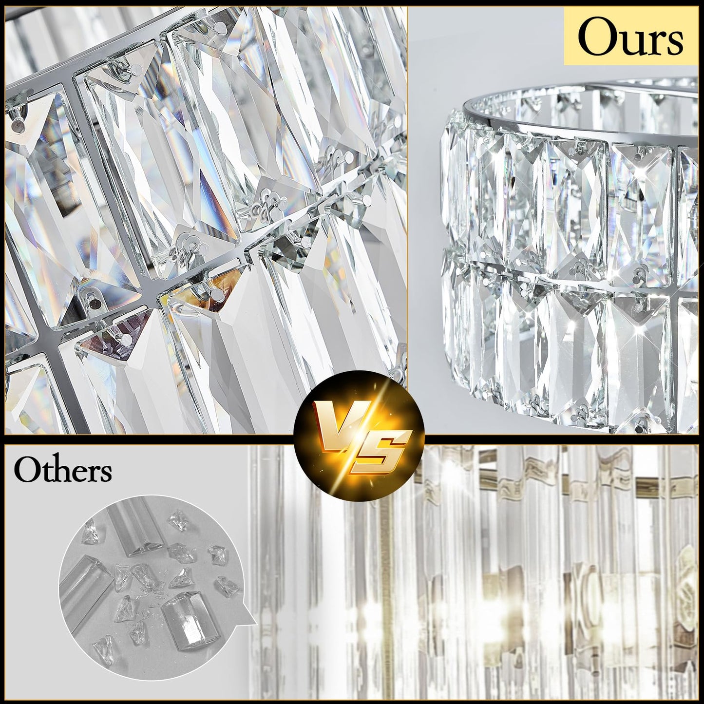 Catiner Modern Crystal Chandelier 18 Chrome Semi Flush Mount Ceiling Light Fixtures 6-Lights Drum Crystal Pendant Lighting For Dining Room Foyer Bedroom Living Room