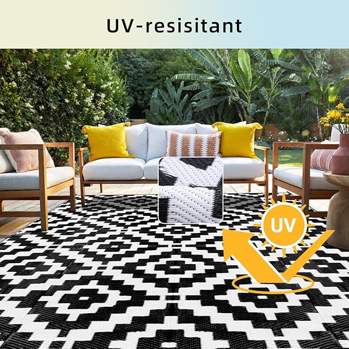 Favoyard Outdoor Rug 5x8 ft Waterproof Reversible Patio Plastic Straw Rugs for Decor Clearance Outside Large RV Camping Area Carpet Mat for Porch Deck Balcony Pool Backyard Picnic Beach Camper Door
