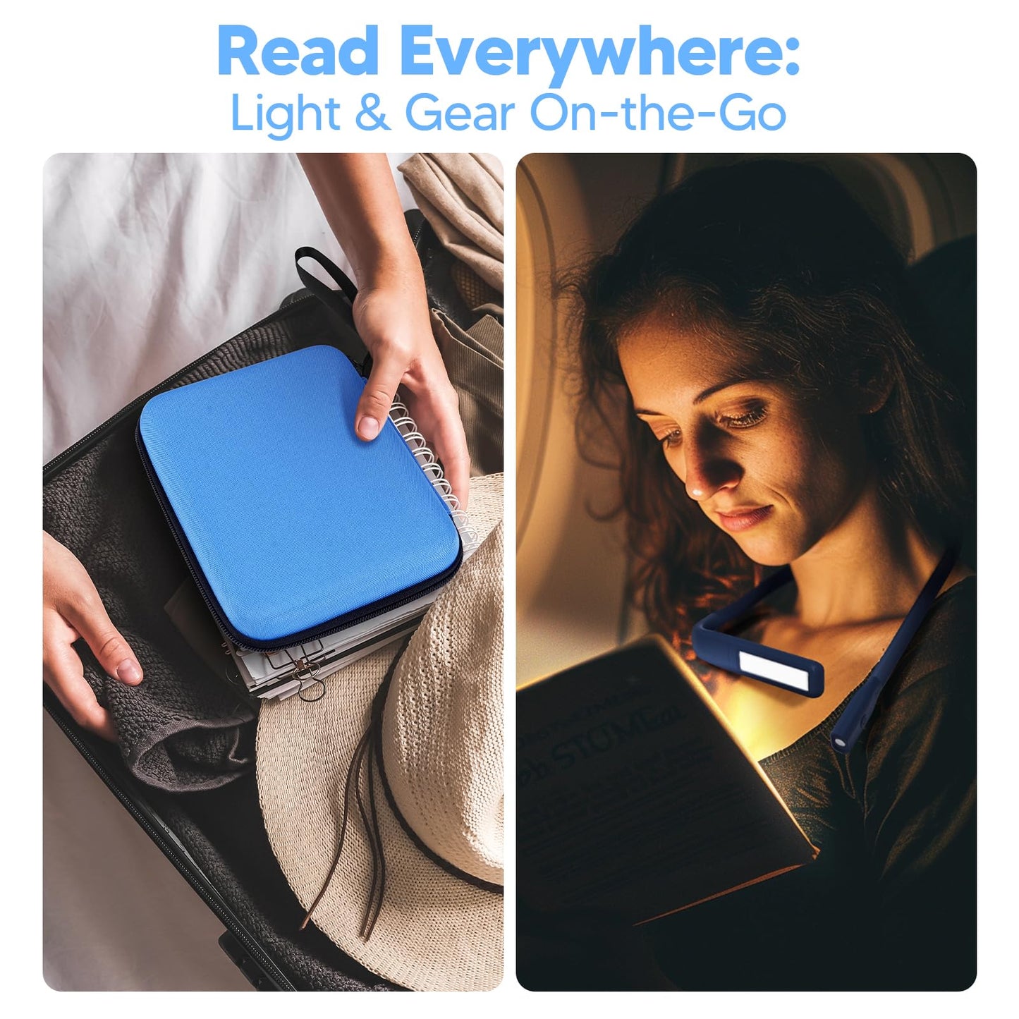 EastPin LED Neck Reading Light with Black Storage Case, Ideal for Reading, Crafting, and Outdoor Use, Blue, Model GH-9