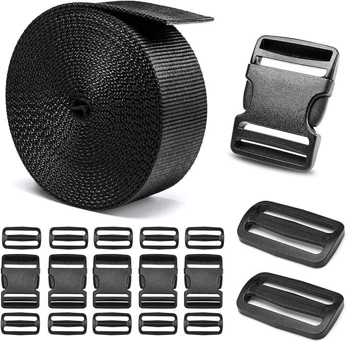 BEYOURD 2" Heavy-Duty Buckle & Straps Set: 6-Pack Side Release Plastic Buckles, 6 Yards of Thick Nylon Webbing, 12 Tri-Gli...