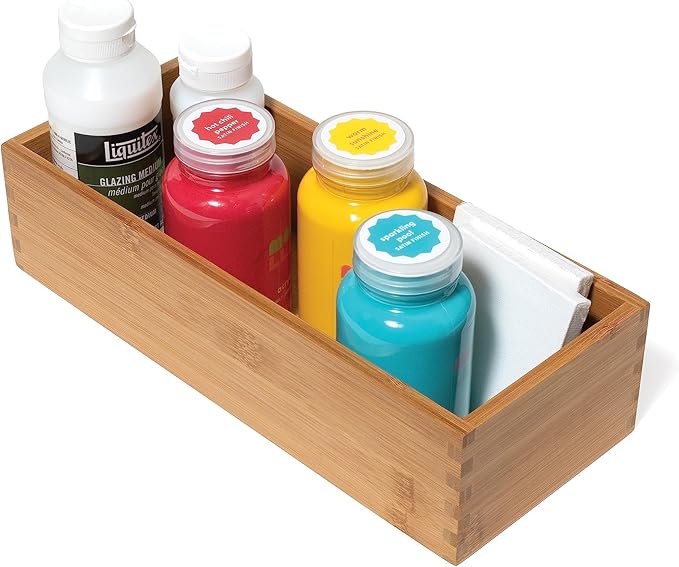 Lipper International Bamboo Wood Utensil Holder Storage Box for Cooking Tools, Makeup, or Office Supplies, 5" x 12" x 3"