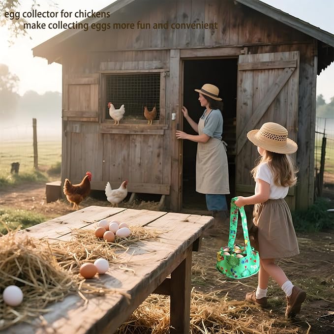 Large Egg Collecting Basket - UKJENT Chicken Egg Gathering Basket Machine Washable, Hold Different Size Eggs Collection Carrier Bag, Fresh Eggs Collector for Chicken Duck Goose, Farm & Home Use