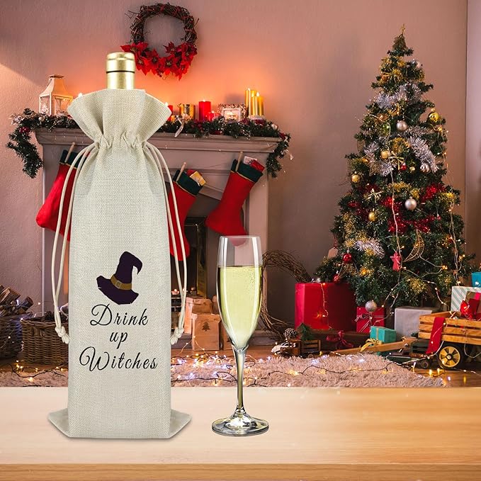 Gfhzdmf Witch Gift Witchcraft Lover Gift Wine Bag Meditation Gift Drawstring Wine Wrap Bag Birthday Gifts for Witchcraft Lover Christmas Friendship Gifts for Her Burlap Wine Bottle Bag