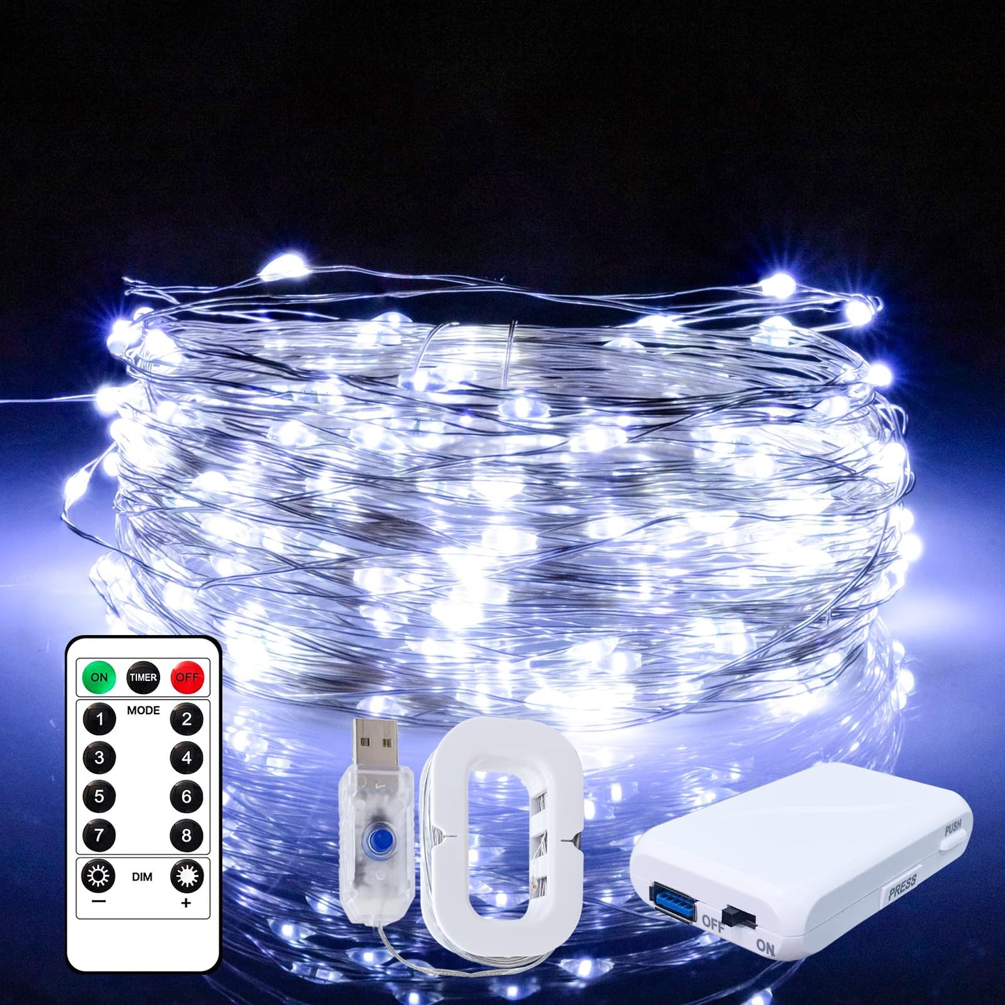 FWYWNL USB Fairy Light, 16ft 50 LED, Remote Control, Waterproof, 2 Pac, White, Copper Material