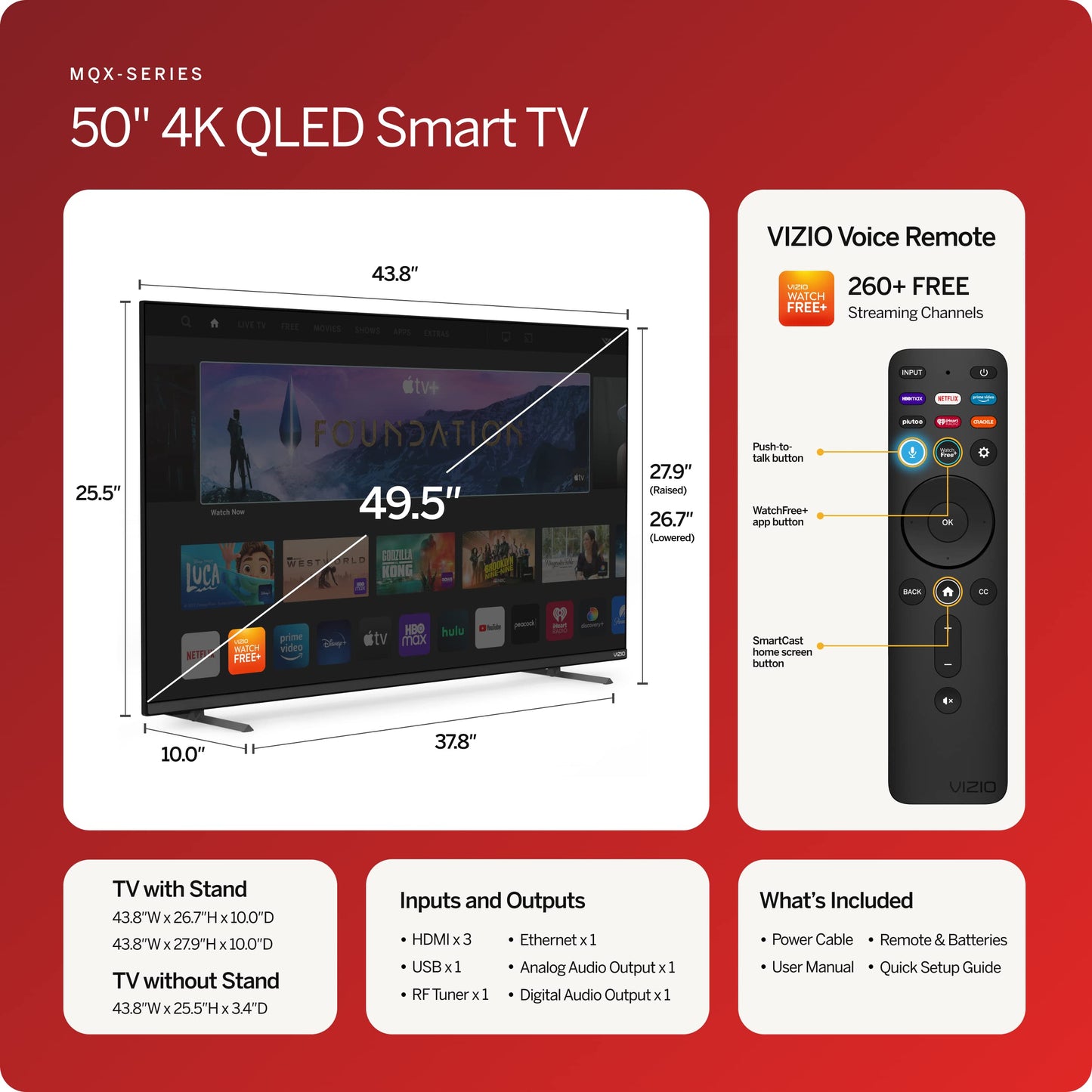 VIZIO 50" MQX Series Premium 4K 120Hz QLED HDR Smart TV with Dolby Vision 240Hz @ 1080p PC Gaming, WiFi 6E, M50QXM-K01, 2023 Model (Renewed)