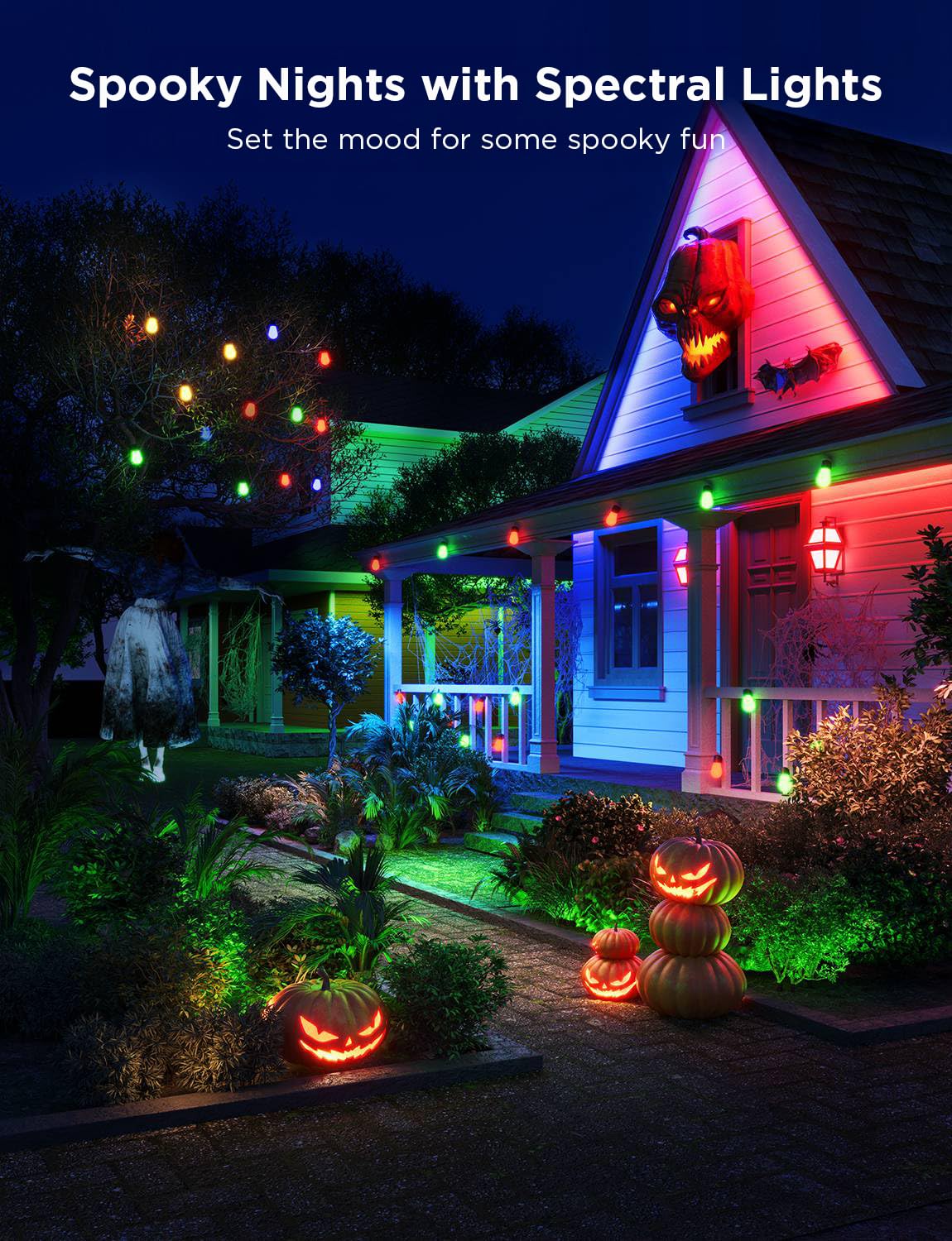 Govee Smart Outdoor String Lights H7029, 24ft RGBIC, IP65 Waterproof, Multicolor, 8 Dimmable LED Bulbs, App Control