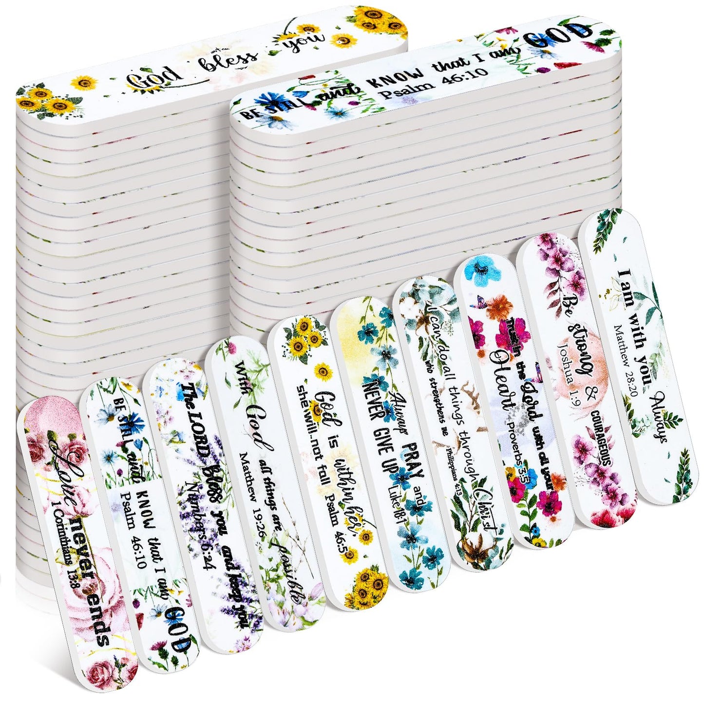 Lanties 50 Pack Christian Gifts for Women Bulk Bible Verse Scripture Nail Files Mini Floral Emery Boards Christian Religious Par