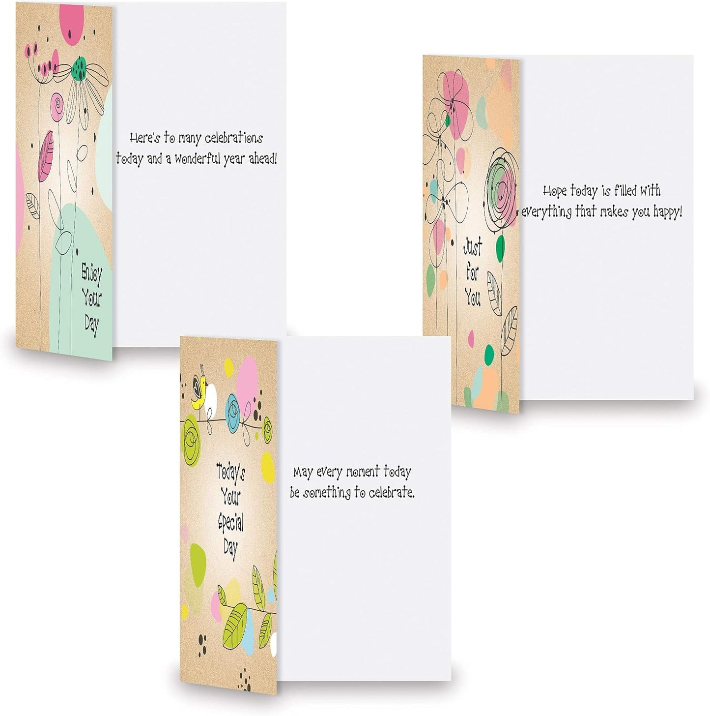 Current Kraft Blossoms Happy Birthday Greeting Card Set - Value Pack of 20 Cards With White Envelopes, 10 Designs, Large 5" x 7" Assortment