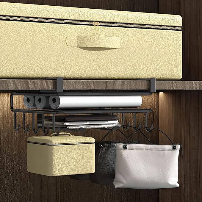 Mug Holder Under Cabinet,Under Cabinet Hooks for Mugs,Paper Towel Holder for Cabinet,Chopping Board Organizer for Kitchen(Black)
