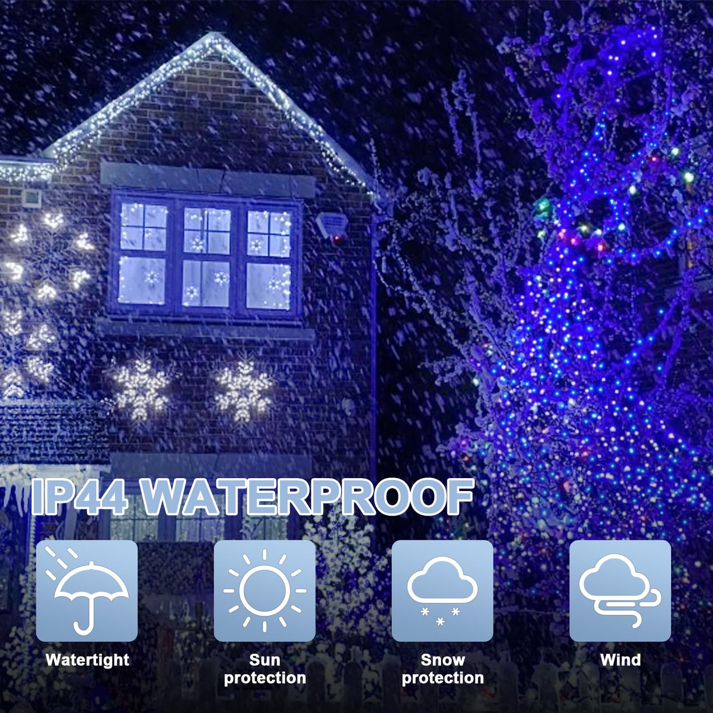Lamphome 33Ft Christmas Decorative Mini Lights  100 Led Transparent Wire Fairy Starry String Lights Plug In  16 Lighting Modes For Outdoor Xmas Tree Wedding Party Decoration (White+Blue)