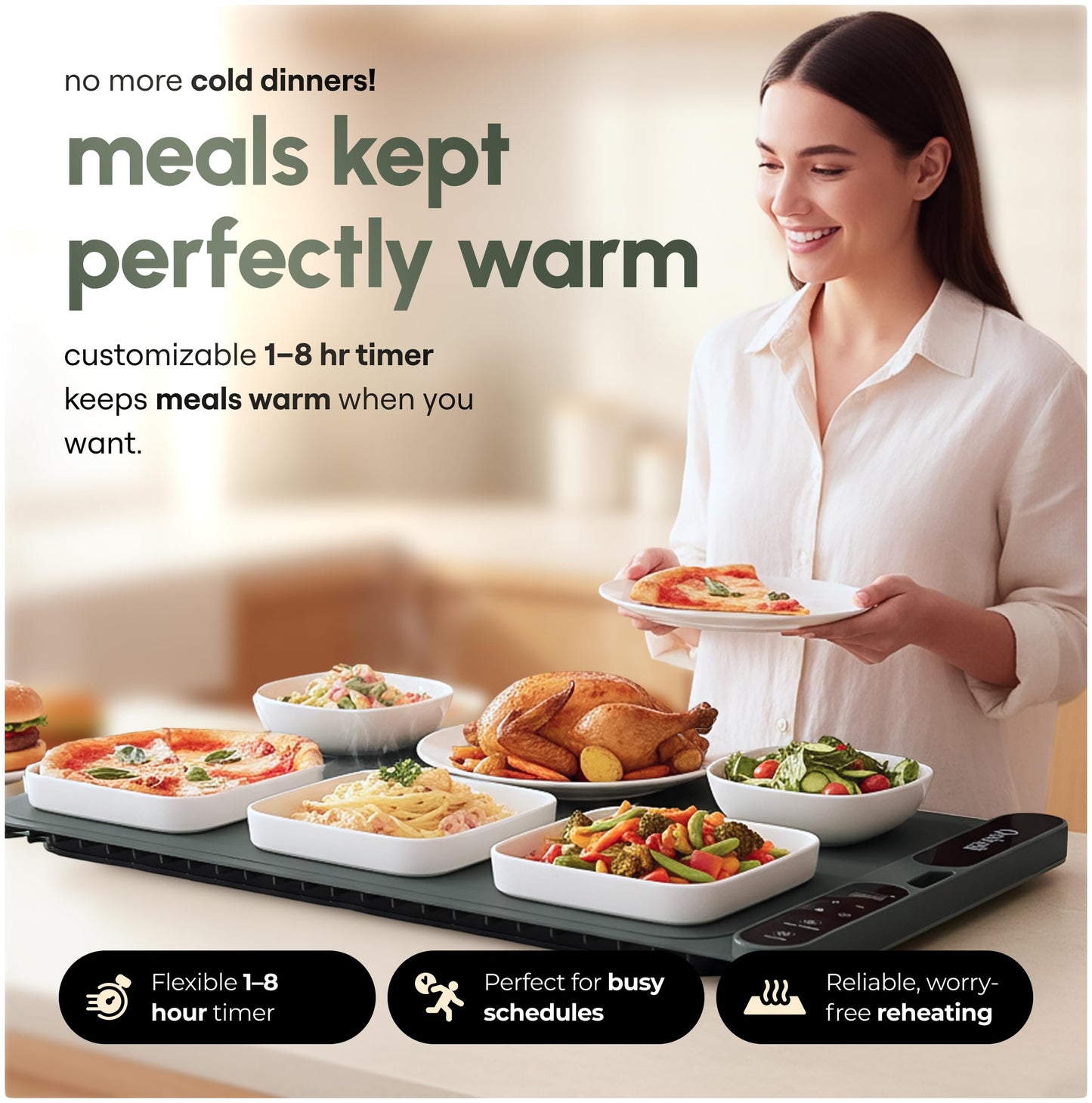 Quiveli Plateful Food Warming Mat For Food - 24x15", With Child Lock - Warming Pads For Food Heat Mats For Kitchen Counter - Food Warming Mat To Keep Food Warm For Party