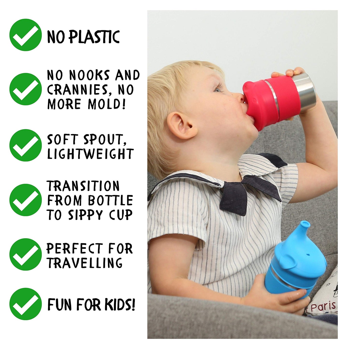 SUNZIO Sippy Cups for Toddlers and Kids, Stainless Steel Sippy Cup with Straw with Silicone Lids, BPA Free, Plastic Free, Break Proof Easy To Grip Soft Spout Cup for Babies, 10 oz, 4 Pack