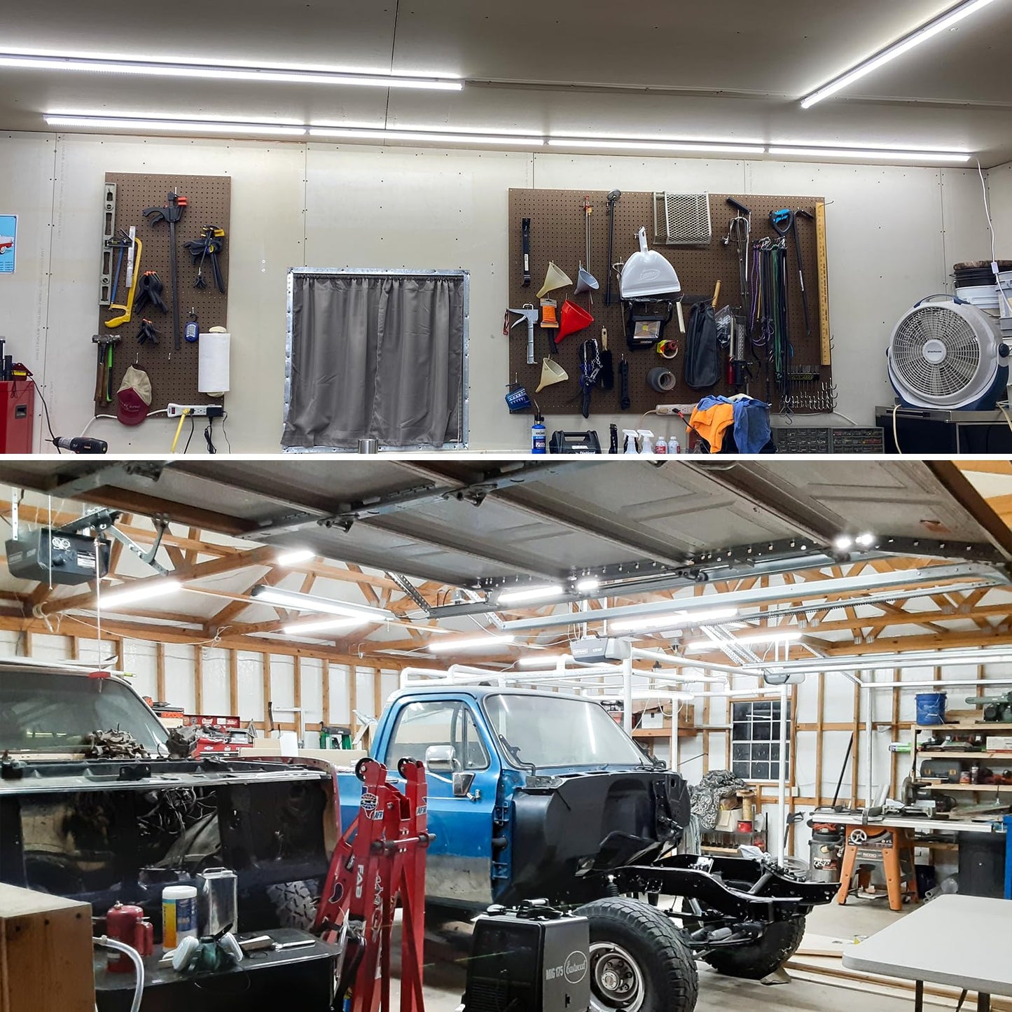 Suslum 2-Pack T8 Led Shop Light 4Ft  42W 6300 Lumen 6000K Cool White  4 Years Warranty  Linkable And Plug And Play Lights For Garage Ceiling Workshop Commercial Lighting