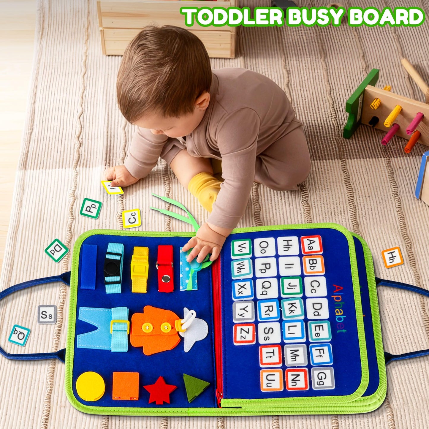 Toddler Busy Board Montessori Toys for 1 2 3 4 Year Old Boy Girl Birthday Gift, Sensory Toys for Toddlers Age1-3, Toddler Travel Busy Books for Airplane Car, Educational Preschool Learning Activity
