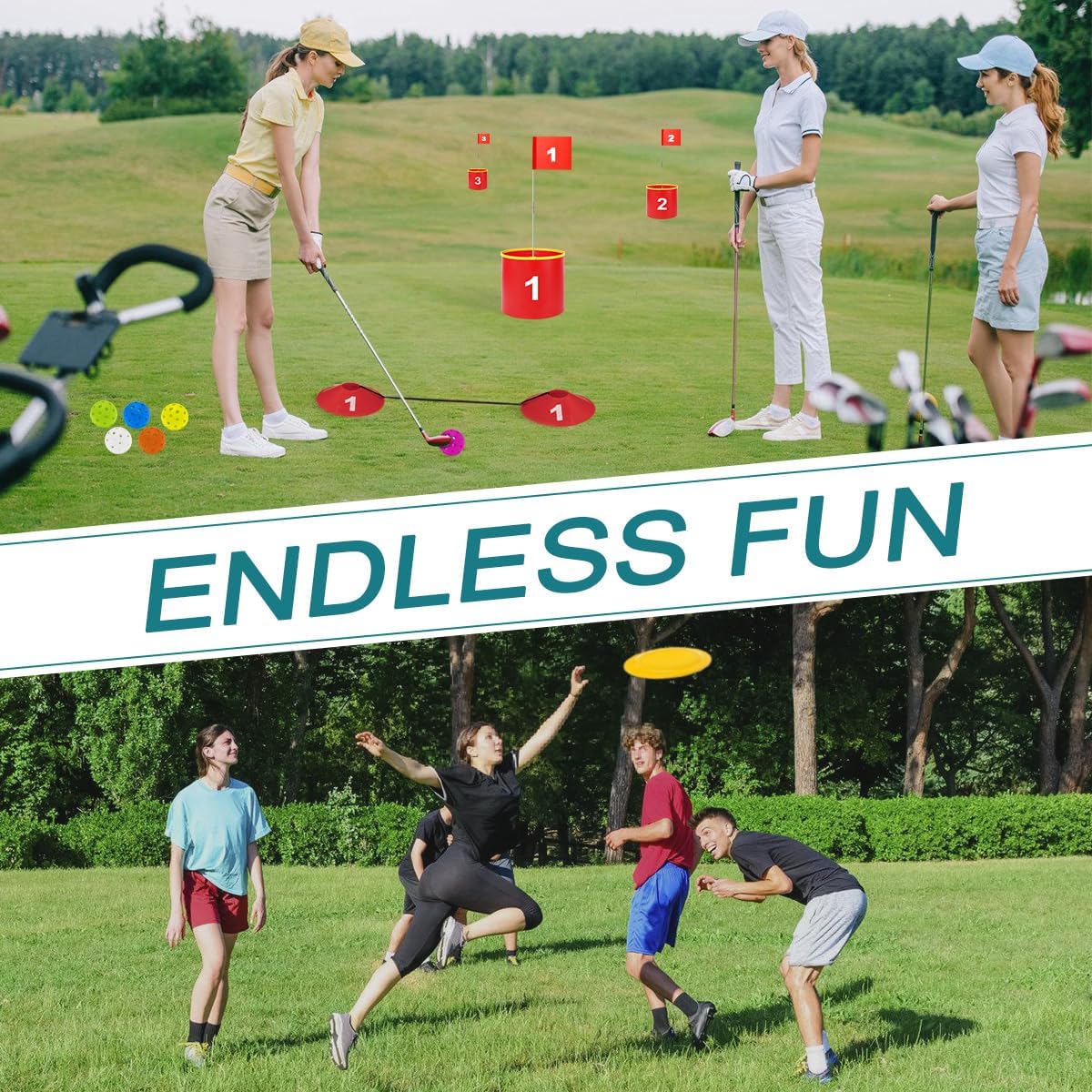 Golf Yard Bucket Games 3 Holes Golf Practice Game with Flag, Golf Chipping Game for Kids and Adults Outdoor, Indoor, Park, Beach, Backyard, Lawn