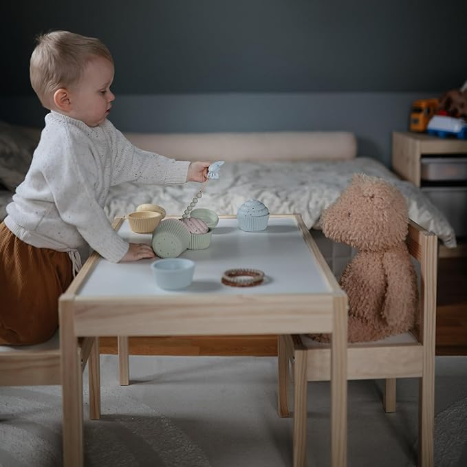 FRIGG Lucky Symmetrical SilkySoft Silicone Baby Pacifier | Made in Denmark | BPA-Free (White Lilac/Twilight Mauve, 6-18 Months)