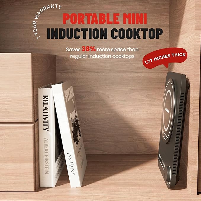 Induction Cooktop Portable, 1300W Mini Stove with 5 Cooking Modes - Easy to Use & 18 Power Levels, Induction Burner with LCD Sensor Touch, Timer for Tiny Kitchen, Apartment, Camping, RV