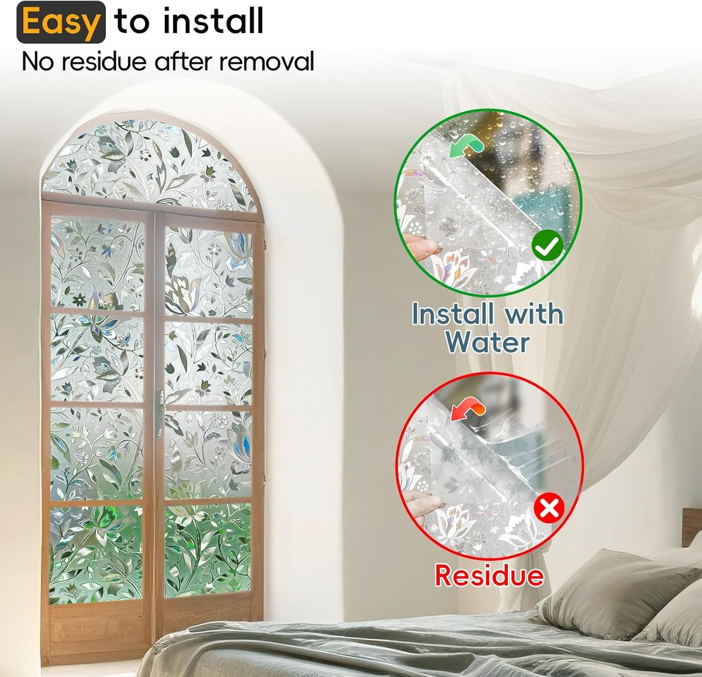 Rainbow Window Privacy Film Decorative, Stained Glass Window Tint for Home, 3D Decals Window Clings for Glass Windows, Static Cling Window Sticker, Suncatcher Window Cover,45.2" by 78.74"