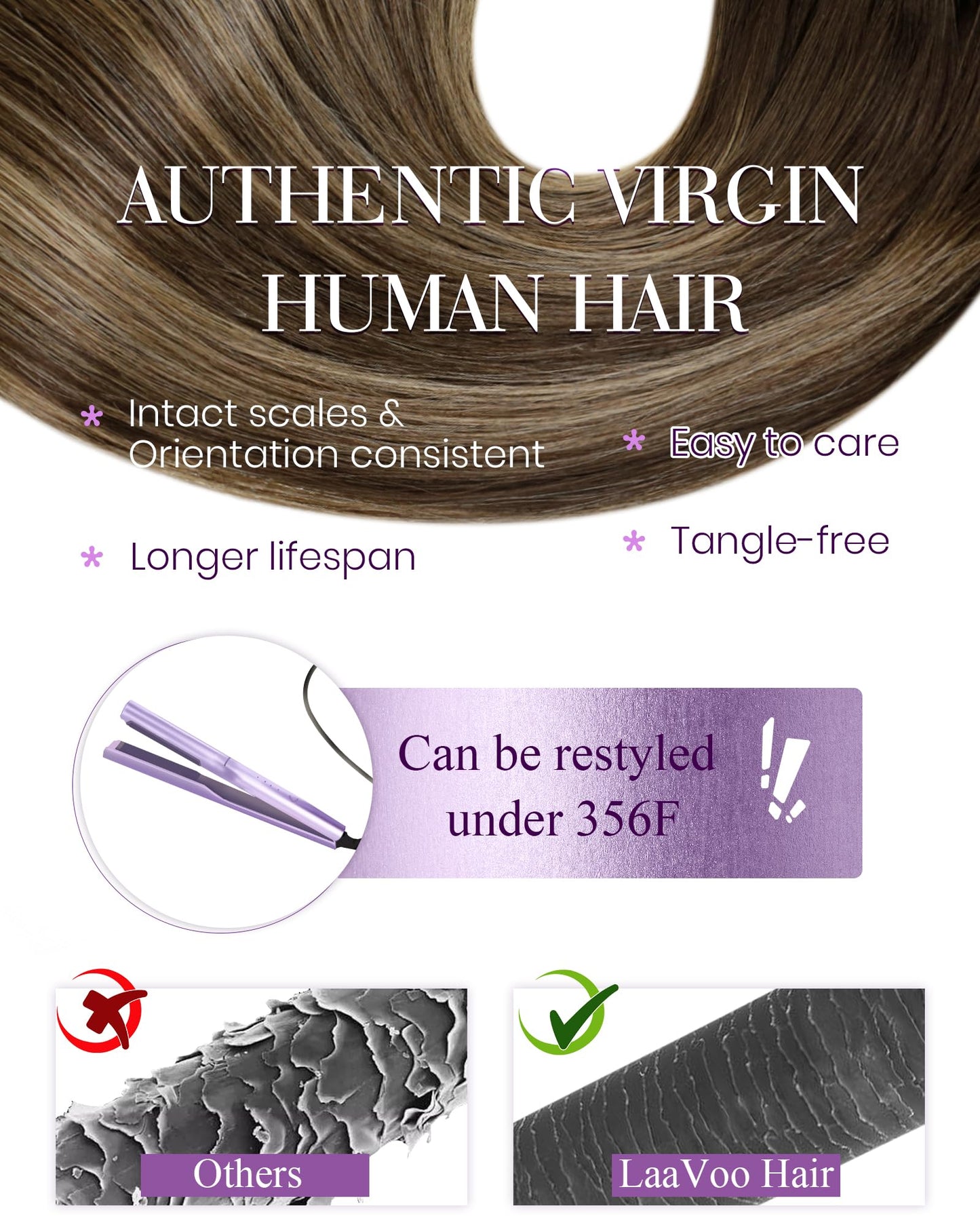 LaaVoo Micro Ring Hair Extensions Human Hair Balayage Medium Brown to Caramel Brown Microlink Hair Extensions Human Hair for Wom