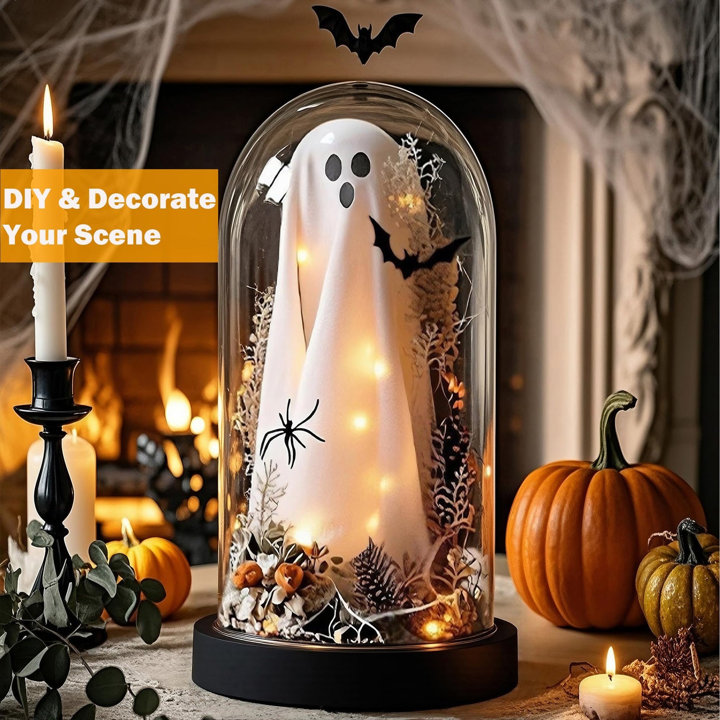 Sladpoem Light Up Ghost In Removable Glass Dome  Cute White Spirit Decoration For Winter Tabletop  Cozy Home Accent  Holiday Night Light For Mantel  Bedroom Or Office Decor
