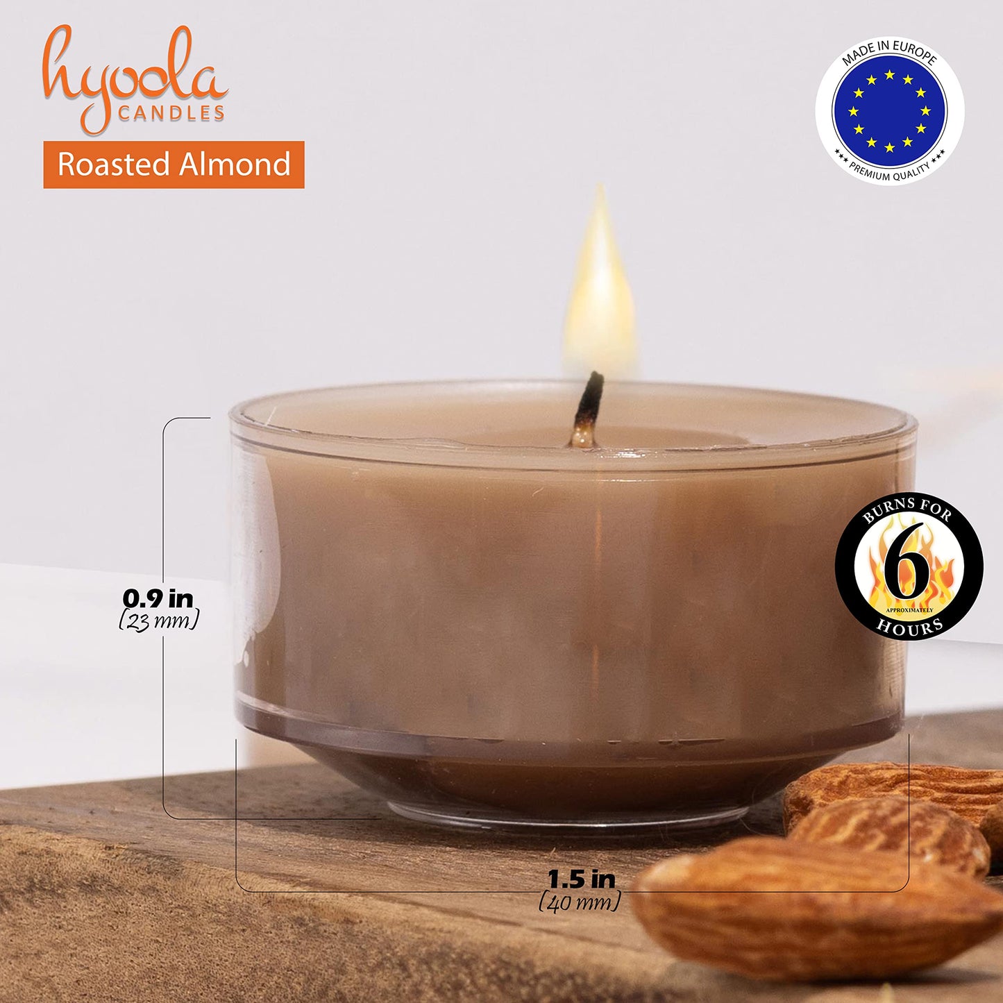 Hyoola Scented Tealight Candles - Roasted Almonds - 15 Pack - 6 Hour Burn Time - Clear Cup - Model H10213