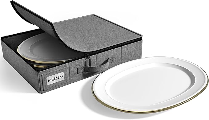 Sorbus China Storage Containers - Hard Shell, Handles & Felt Dividers - Serving Platter Storage Rack & Organizer - Christmas Platter Storage