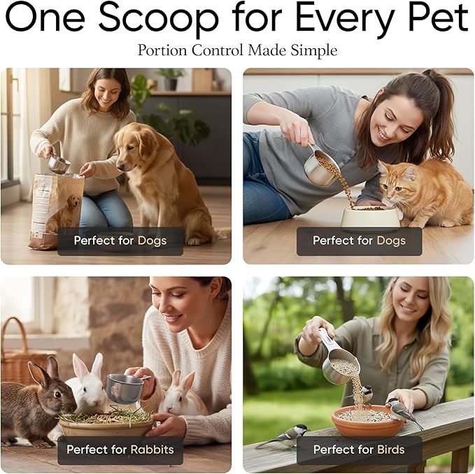 Color Up ¼ Cup Pet Food Scoop – Stainless Steel Dog Food Scoop Cup (4 Tbsp) – Durable, Rust-Resistant Measuring Scoop for Dogs, Cats, Birds & Rabbits – Ideal for Dry Food & Treats