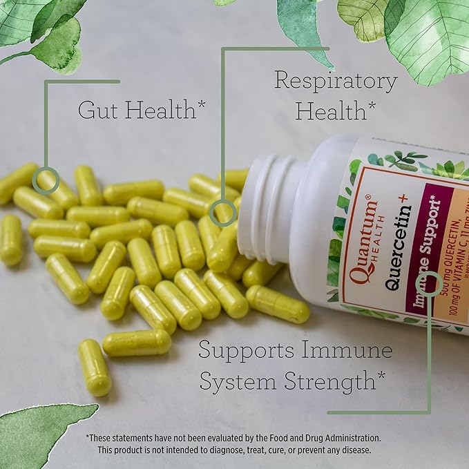 Quantum Health Quercetin+ 500mg Powerful Immune Support Supplement with Zinc 11 mg & Vitamin C 100 mg - Seasonal Immunity Boost, Respiratory Health & Gut Support Complex for Women & Men - 90 Capsules