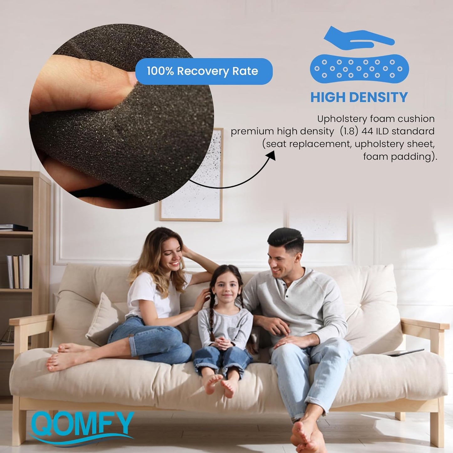 QOMFY 3" Height x 12" Width x 48" Length Charcoal Upholstery Foam Sheet | Made in USA | Multi-Purpose Foam for Upholstery, DIY, Packaging & Acoustic Projects
