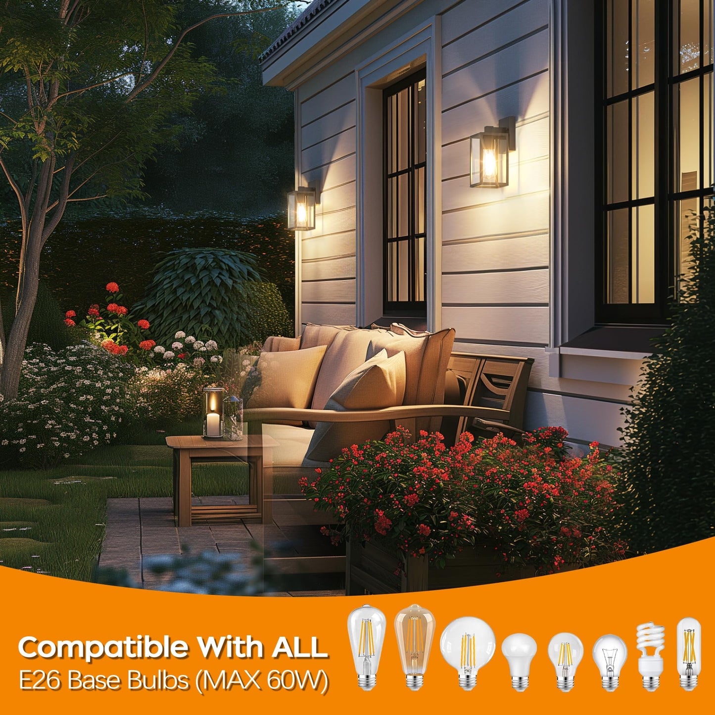 Wihtu Outdoor Sconce Lights - Waterproof Black Wall Lanterns, Metal, Model Wtwl161Ab2, 2 Pack For Garage & Doorway