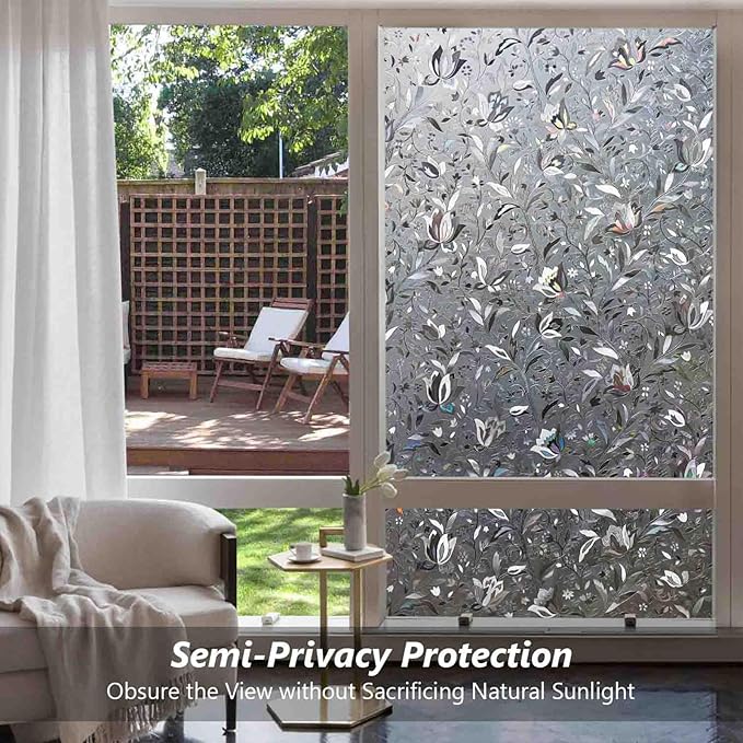 Kromapolis Window Film, Window Privacy Film Frosted, Vinyl Glass Covering, Stained Glass Decorative Film, Static Window Clings, Non-Adhesive (Grayish Black, 29.5 x 157.4 inch)