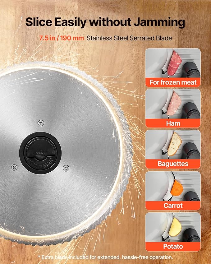 VEVOR Meat Slicer, 8.6 inch 200W Electric Deli Slicer Machine with two SUS420 Blade, 0-0.6 inch Adjustable Thickness, ETL Certified Home Food-Slicer for Meat, Ham, Baguett, Steak