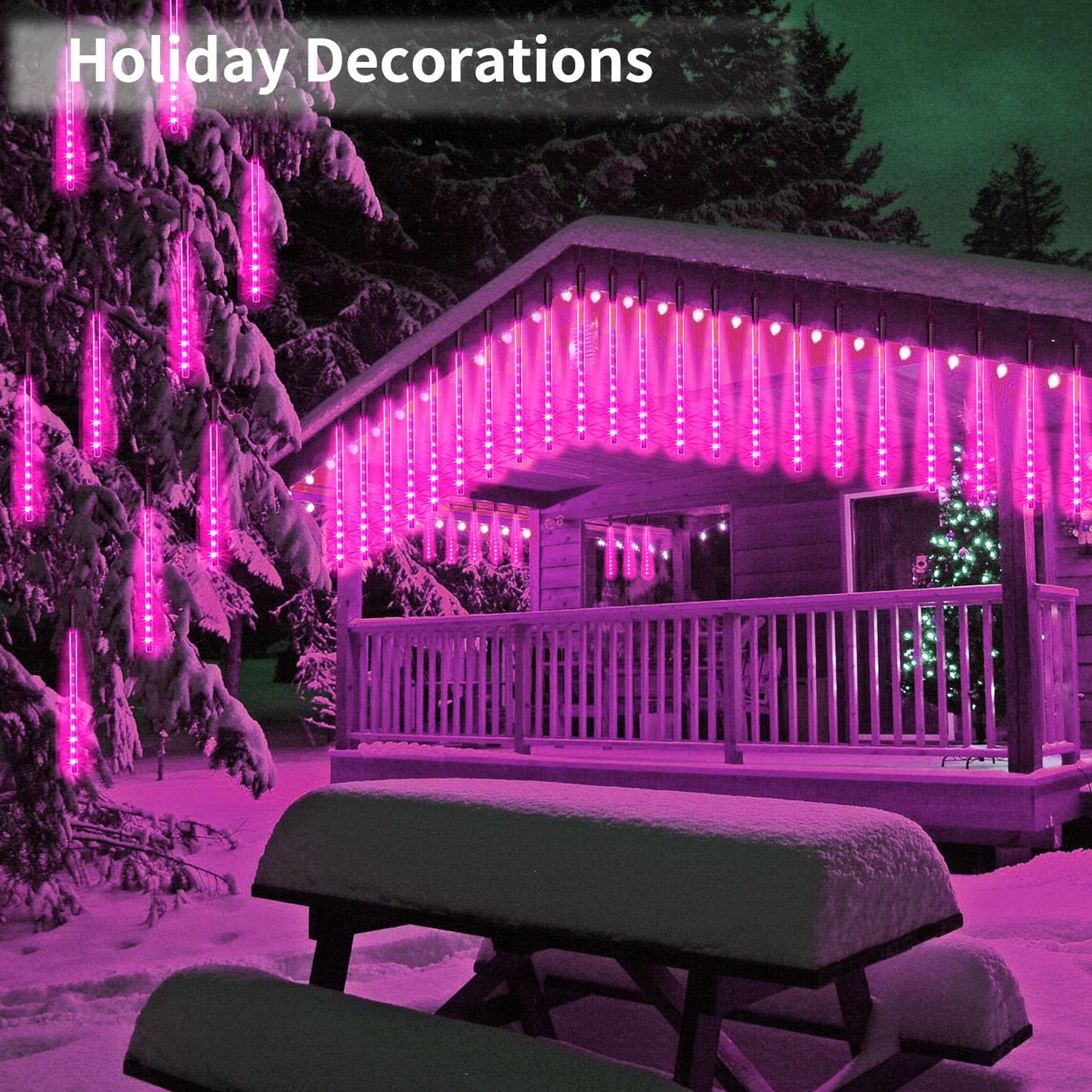 Jjgoo ?4 Pack? Christmas Meteor Shower Rain Lights 12Inch  Totally 40 Tube 960 Leds Icicle Lights Outdoor Raindrop Light For Xmas Halloween Wedding Party Tree Holiday Decoration  Pink