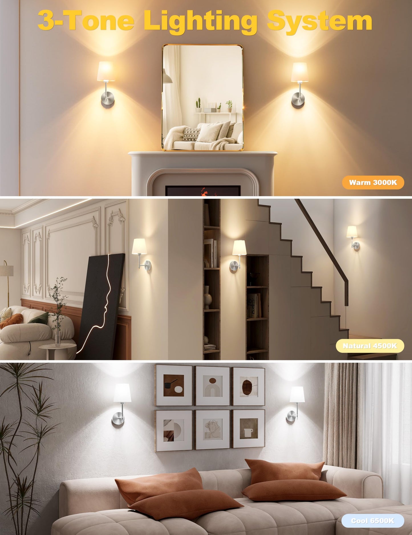 JOFIOS Battery Operated Wall Sconce Set of 2, 14.5in Silver Metal, Dimmable Detachable Bulbs, Remote Control, 10 Colors, Model JFS613