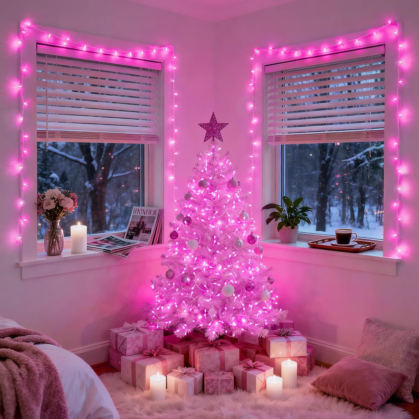 Jmexsuss 33Ft Pink Led Fairy String Lights, Battery Operated, 100 Lights, 8 Modes, Waterproof For ValentineS Day Indoor/Outdoor Decor