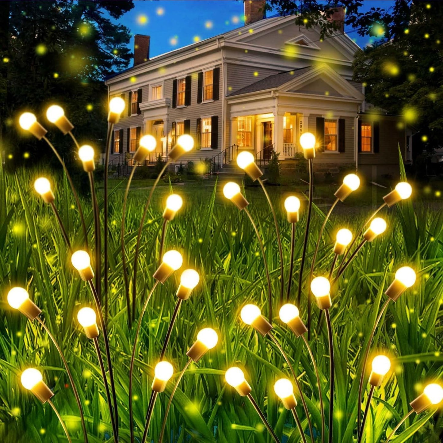 OZS Solar Firefly Lights - 4 Pack Warm White LED Waterproof Garden Lights for Outdoor Decoration