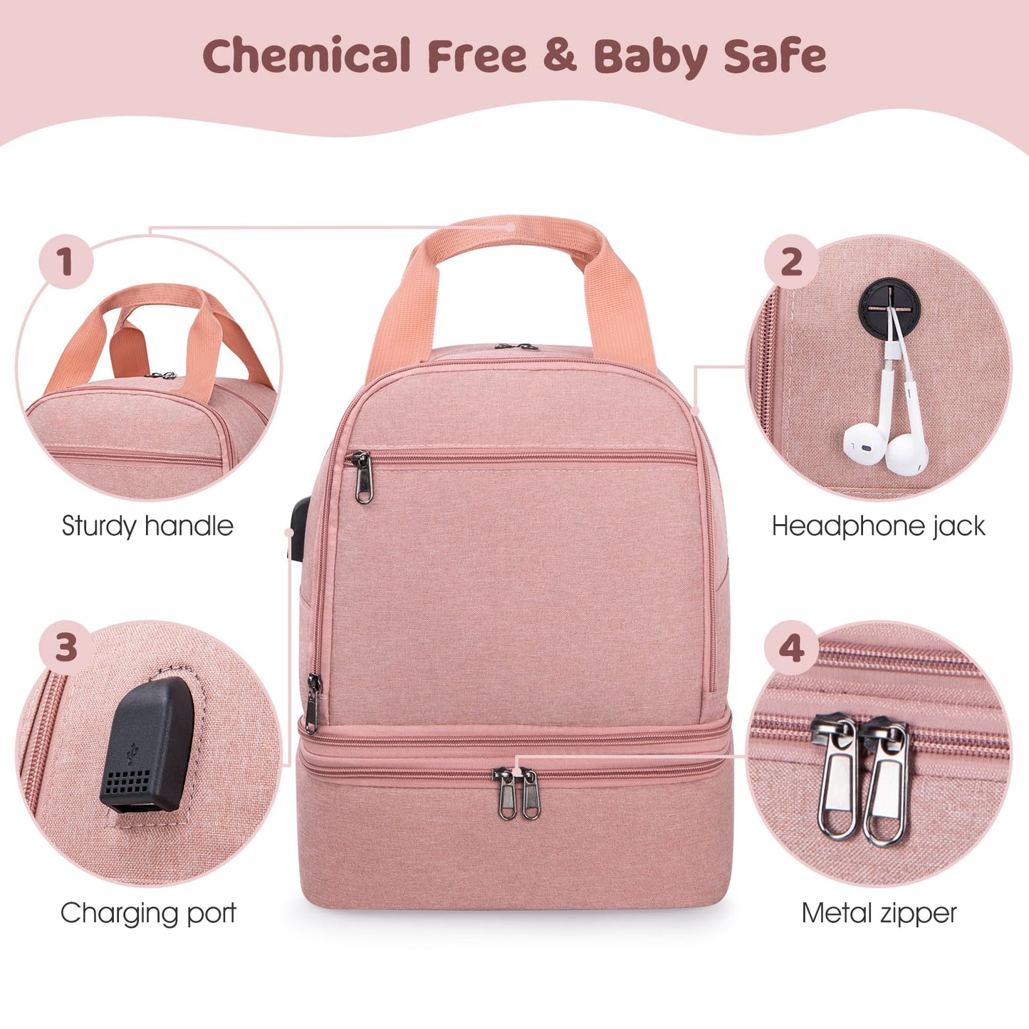 OCKLILY Pump Bag, Breast Pump Carrying Bags with Ice Pack & Waterproof Mat, Breast Pump Bag Compatible with Spectra S1 S2, Pumping Bags Milk Bottle Cooler for Work Travel Camping, Pink