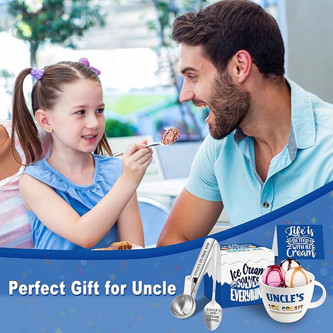 Christmas Uncle Gifts, Gifts for Uncle from Niece Nephew, Uncle's Ice Cream Bowl Scoop Shovel Spoon Set, Uncle’s Ice Cream Gift, Christmas Birthday Father's Day Present for Him Man
