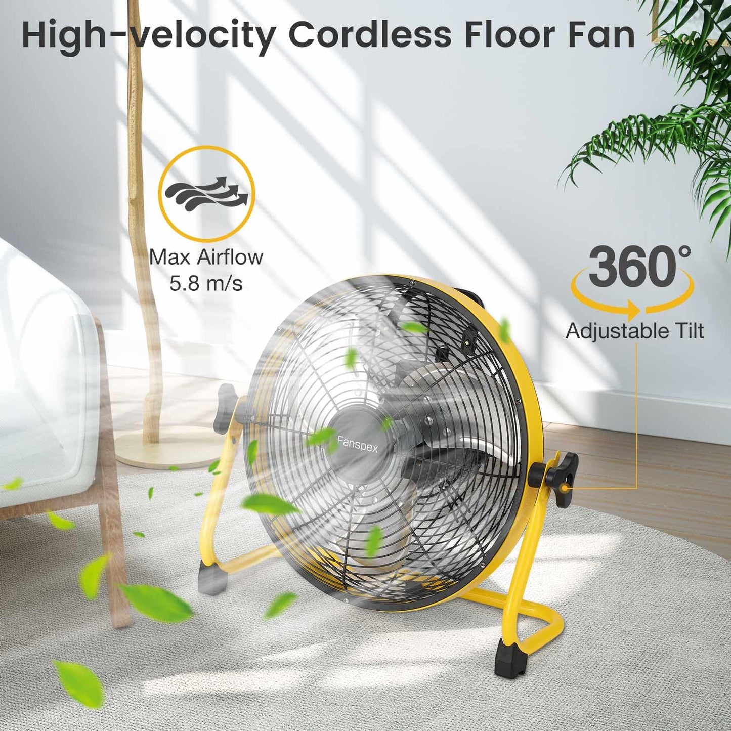 Fanspex 12 Portable Battery Operated Fan, 20000 Mah Cordless Rechargeable Floor Camping Fan For Outdoor, Dc 24V, 40Db Low Nois