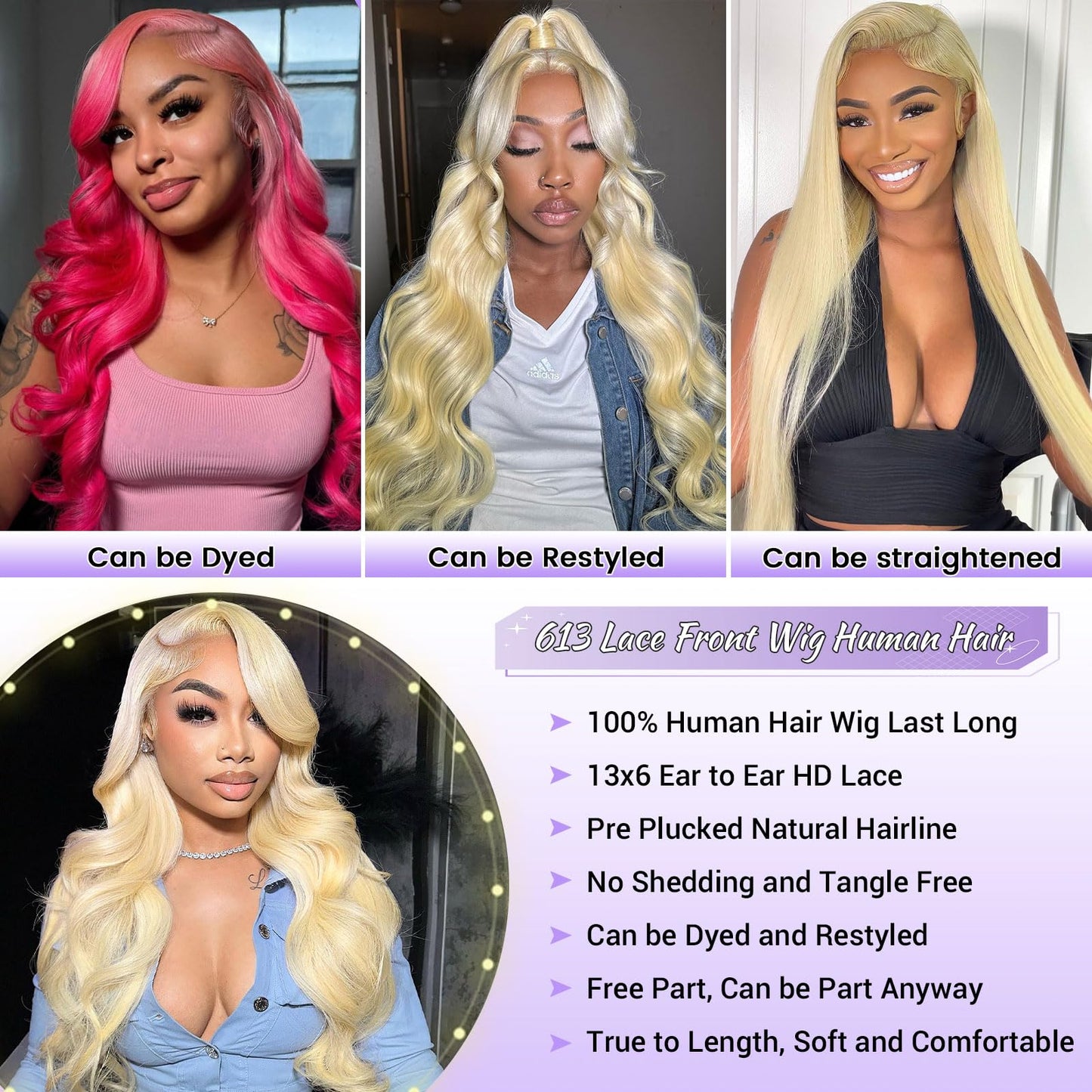 VVPPIL 613 Lace Front Wig Human Hair 200 Density 24 Inch Blonde Wig Human Hair 613 HD Lace Frontal Wigs 13x6 Blonde Lace Front W