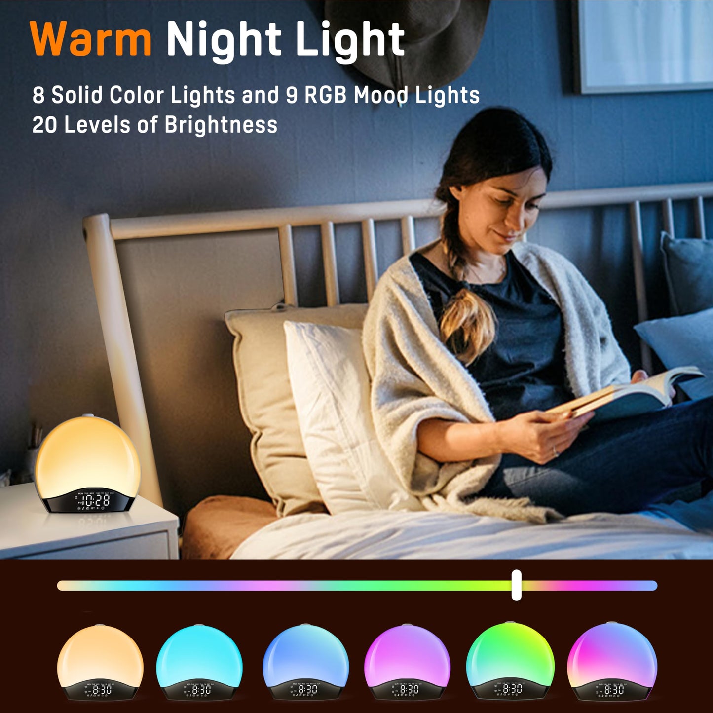 Sunrise Alarm Clock White Noise Sound Machine with 25 Soothing Sounds, 17 Night Lights, Bluetooth Speaker, Wake Up Light Alarm Clock for Bedrooms, Heavy Sleepers, Ideal Gift for Baby, Kids, Seniors