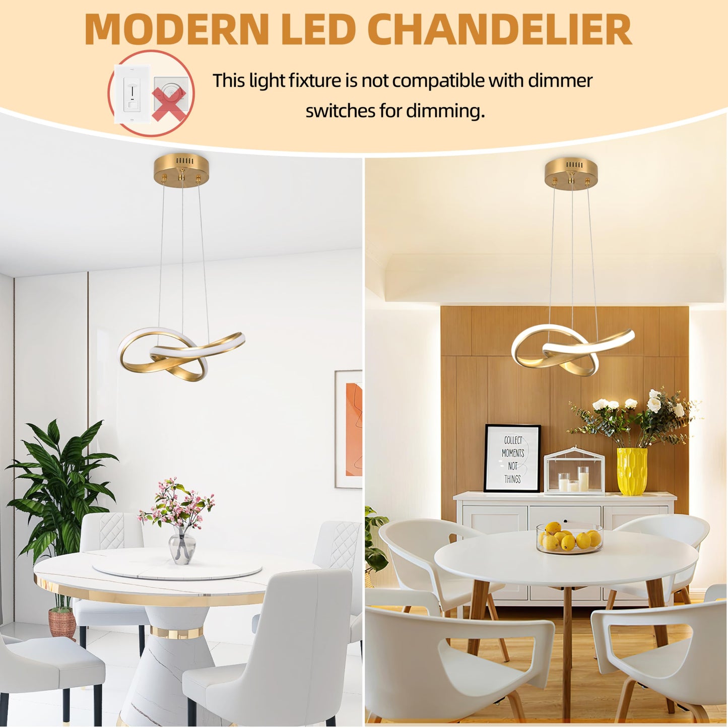 Mccokaige Modern Led Chandelier Contemporary Pendant Lighting Ring Light Fixture Gold With 4500K And 59In Height Adjustable Hanging Lamp For Kitchen Island Hallway Foyer Closet Corridor